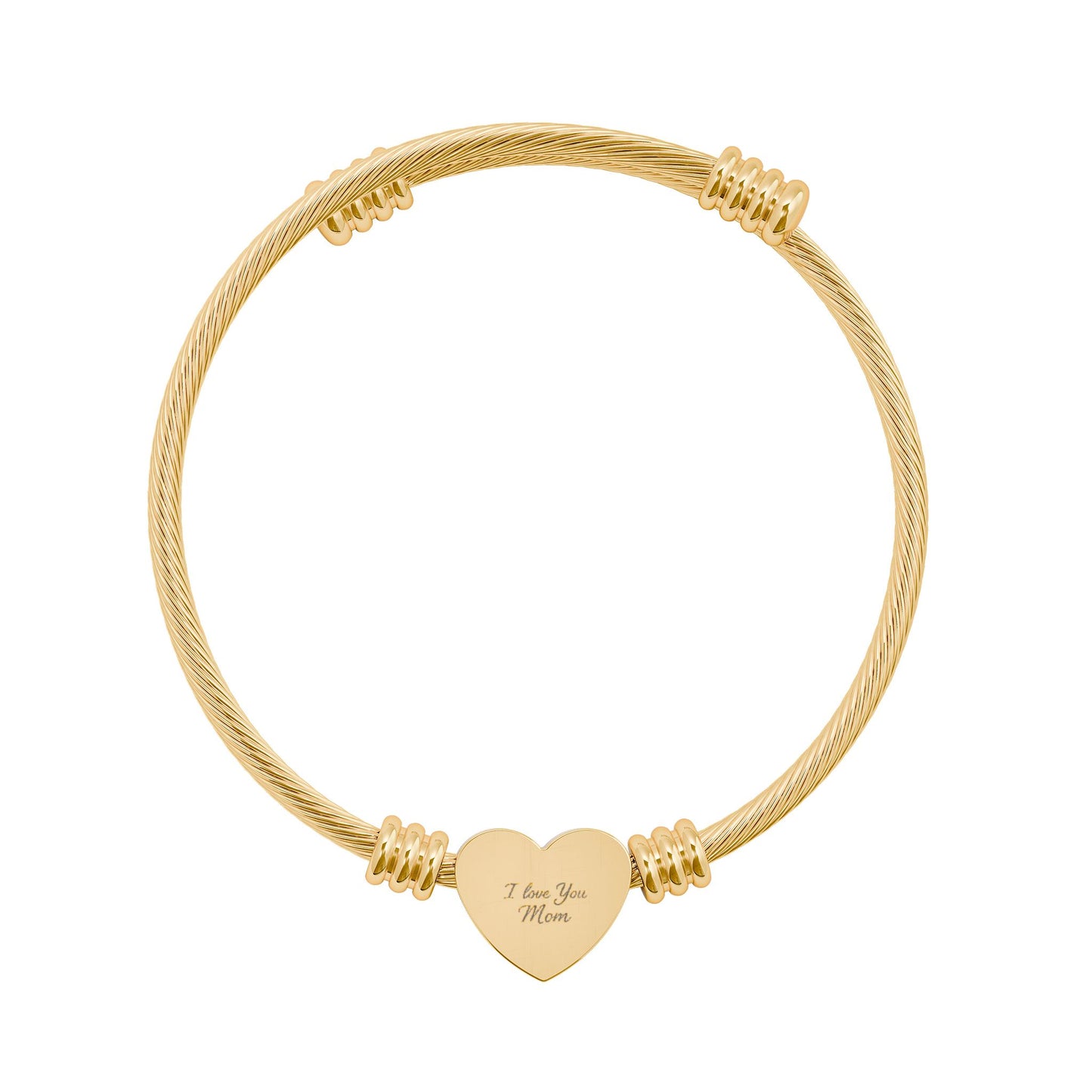 Engravable Heart Cuff Bracelet — Personalized Minimalist Wire Bangle (Silver or Gold)