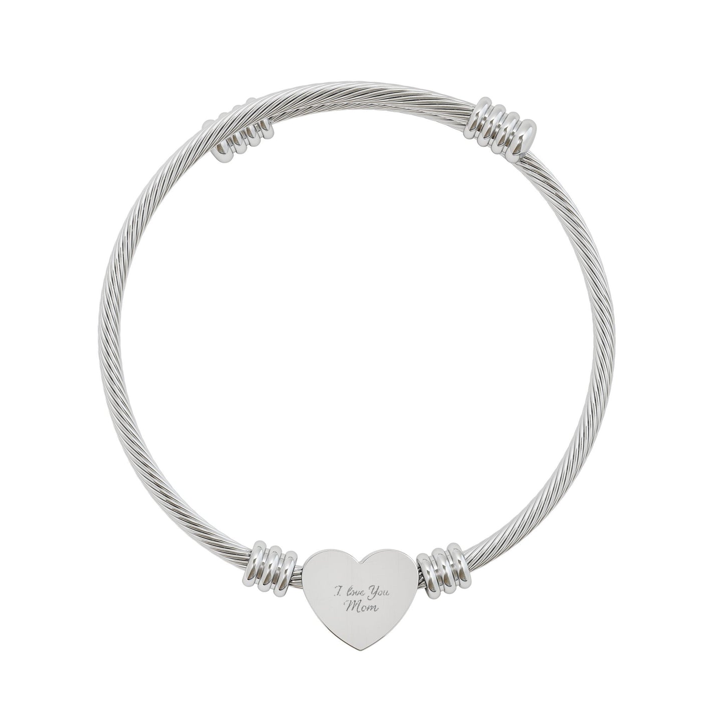 Engravable Heart Cuff Bracelet — Personalized Minimalist Wire Bangle (Silver or Gold)