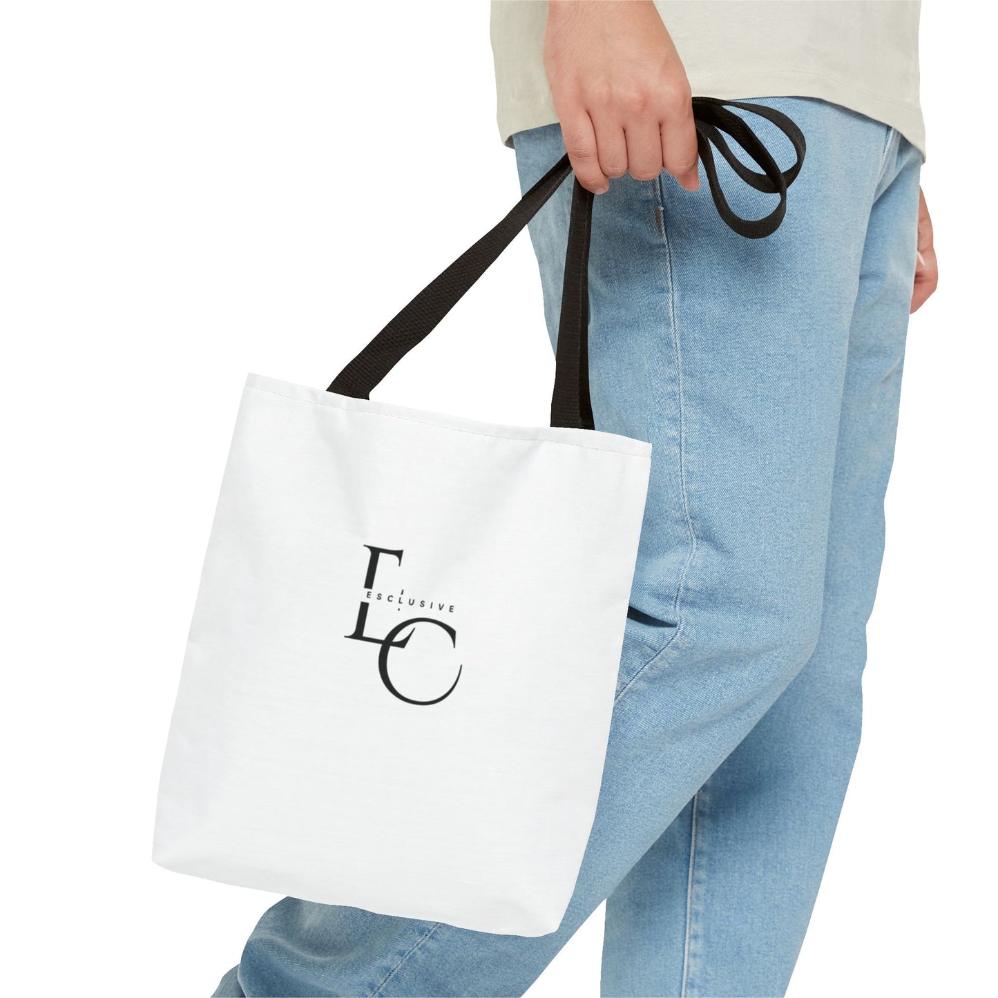 Minimalist Black Tote Bag with EO Monogram Logo — Stylish Everyday Canvas Tote
