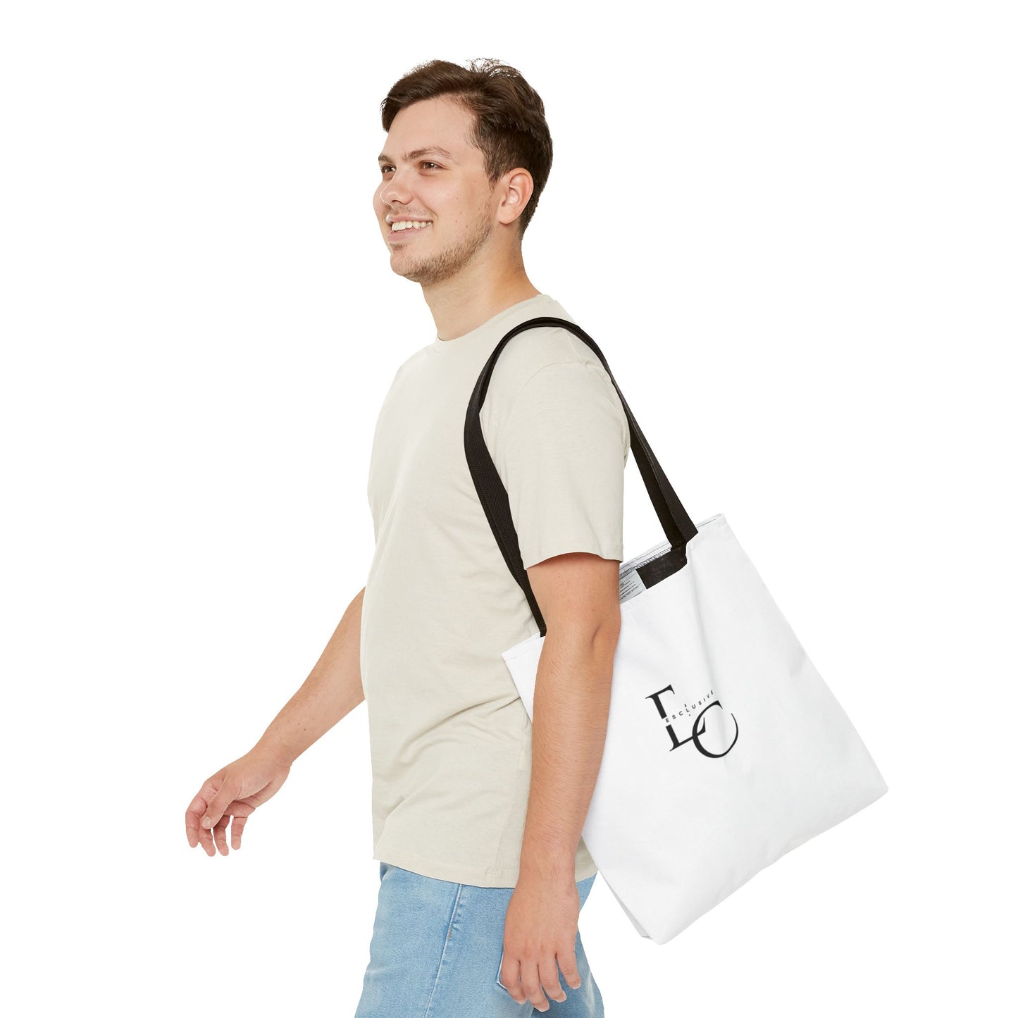 Minimalist Black Tote Bag with EO Monogram Logo — Stylish Everyday Canvas Tote